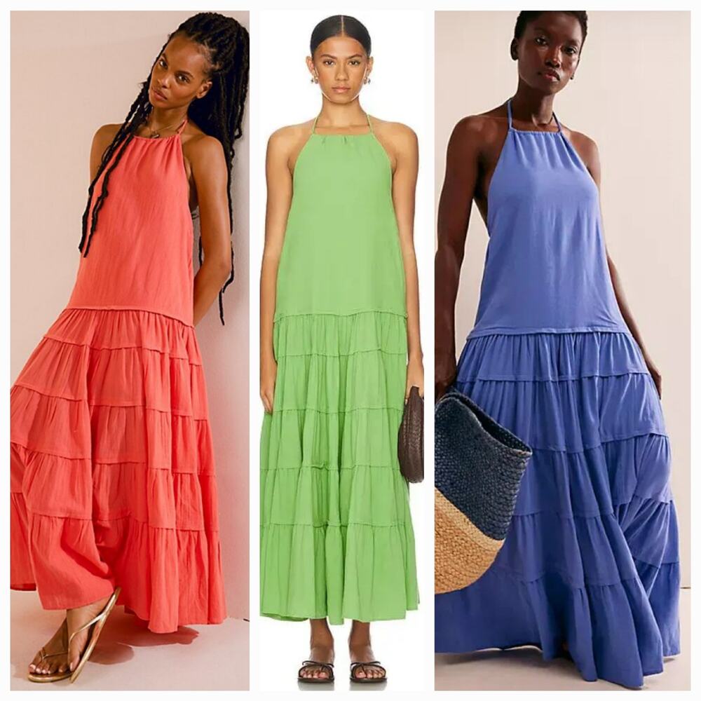 New FREE PEOPLE Somewhere Sunny Drop-Waist Boho Maxi Dress $118 MEDIUM Kiwi